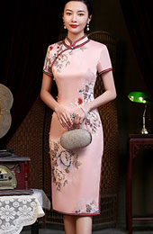 Pink Floral Mid Cheongsam / Qipao Dress