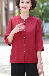 Red Blue Floral Mothers Summer Cheongsam Blouse Top