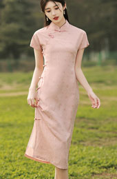 Pink Rabbit Print Midi Cheongsam Qipao Dress