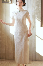 White Black Lace Maxi Qipao Cheongsam Dress