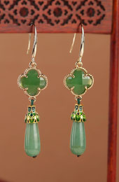 Green Jade Drop Dangle Clip On Earrings