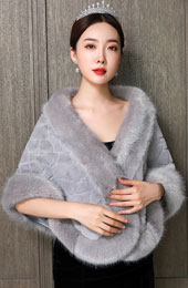 Gray Artificial Fur Stripe Brooch Mothers Evening Party Wrap Shawl
