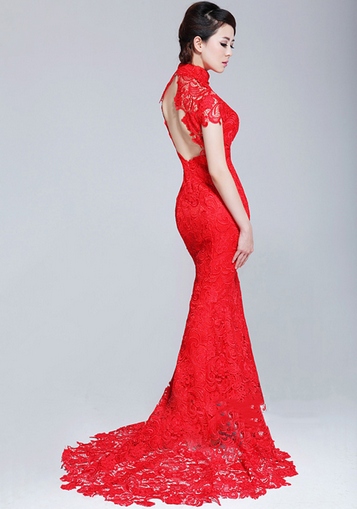 Lace Fishtail Cheongsam / Qipao / Chinese Wedding Dress