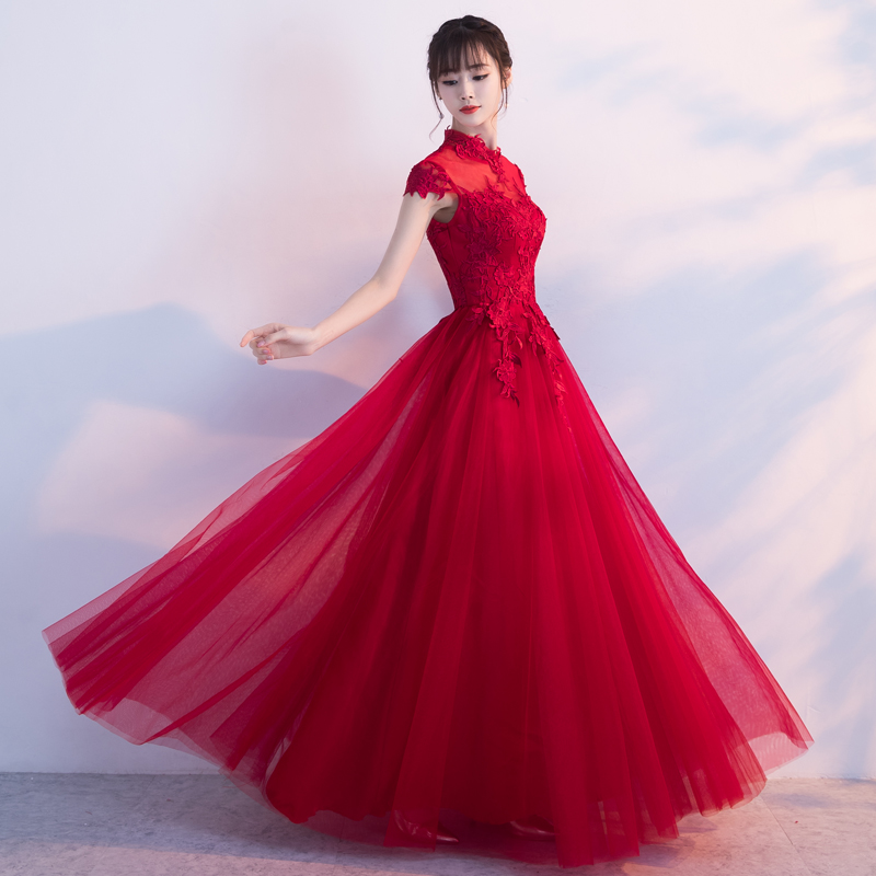 Floor Length Qipao / Cheongsam Dress with Lace Bodice