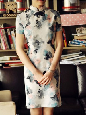 Chinese Qipao with Butterfly Print