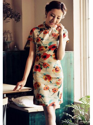 Floral Mini-length Qipao / Chinese Cheongsam Dress