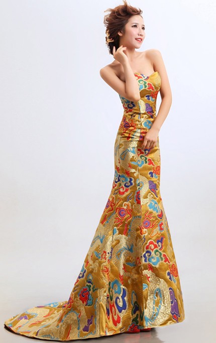 Yellow Fishtail Cheongsam / Qipao / Chinese Wedding / Evening Dress