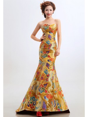 Yellow Fishtail Cheongsam / Qipao / Chinese Wedding / Evening Dress