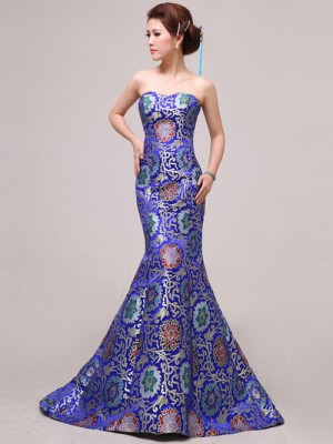 Blue Fishtail Cheongsam / Qipao / Chinese Wedding / Evening Dress