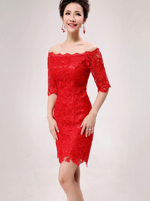 red lace cheongsam