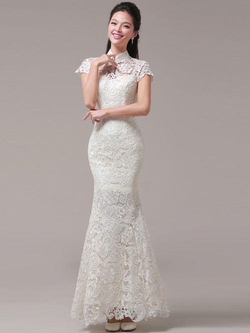 White qipao wedding dress clearance