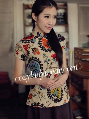 Floral Mandarin Collars Qipao / Cheongsam Shirt