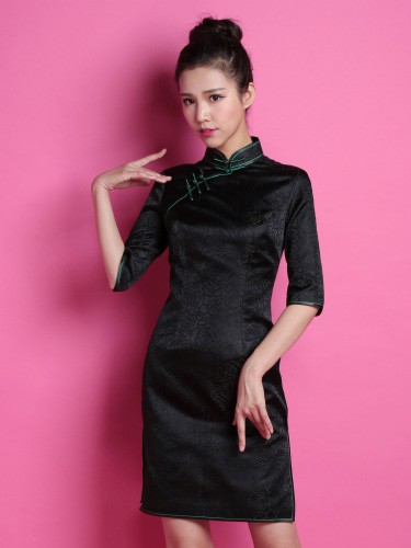 Black Custom Tailored Silk Qipao / Cheongsam Dress