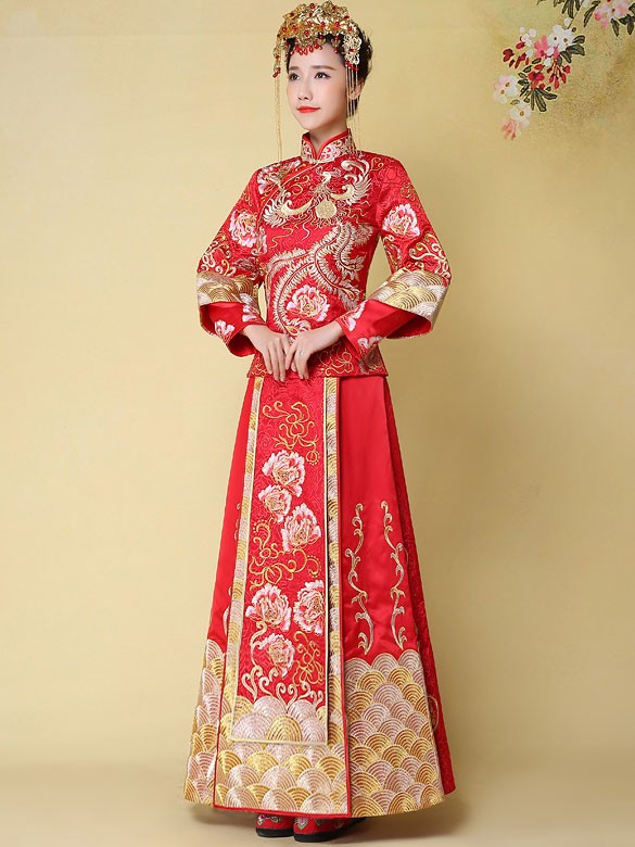 Phoenix Emboridery 2-Piece Chinese Wedding Qun Kwa