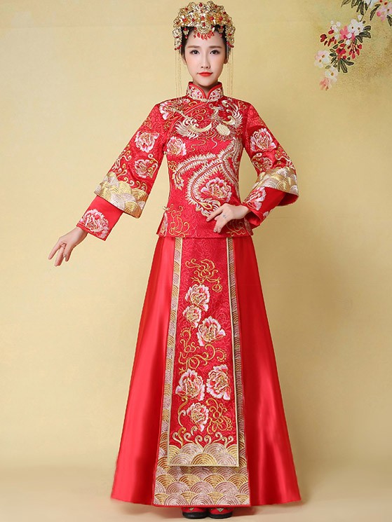 Phoenix Emboridery Chinese Wedding Qun Kwa and Hair Accessories