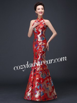 Fishtail Dragon Qipao / Cheongsam Wedding Dress with Cutout Back