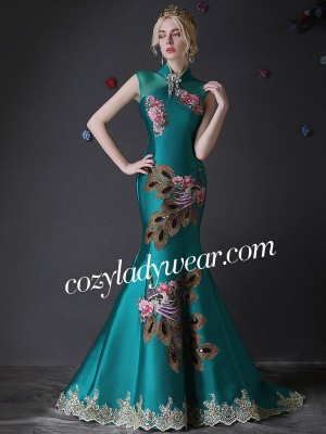 Custom Tailored Embroidery Qipao / Cheongsam Dress with Train