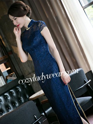 Mandarin Collar Lace Qipao / Cheongsam Prom Dress with Split