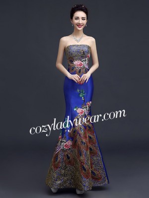 Embroidered Bandeau Fishtail Qipao / Cheongsam Wedding Gown