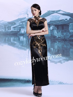 Custom Tailored Black Halter Qipao / Cheongsam Dress with Keyhole