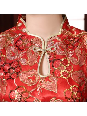 Red Floor Length Qipao / Chinese Cheongsam Wedding Dress