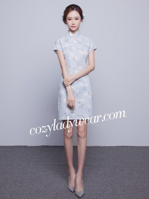 Blue Short Floral Qipao / Cheongsam Dress