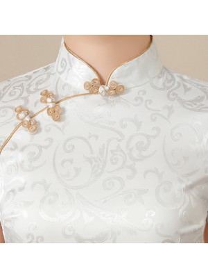White Floral Mandarin Collar Qipao / Cheongsam Top