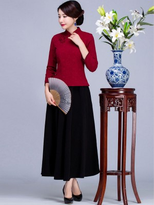Cotton Mandarin Collar Qipao / Cheongsam Top for Autumn