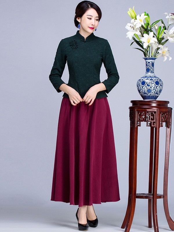 Cotton Mandarin Collar Qipao / Cheongsam Top for Autumn