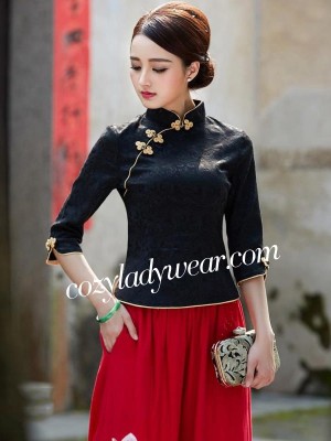 Mandarin Collar Qipao / Tang Top with Half Sleeves