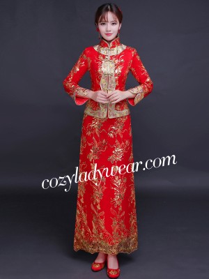 Long Sleeves Sequins Chinese Wedding Qun Kwa