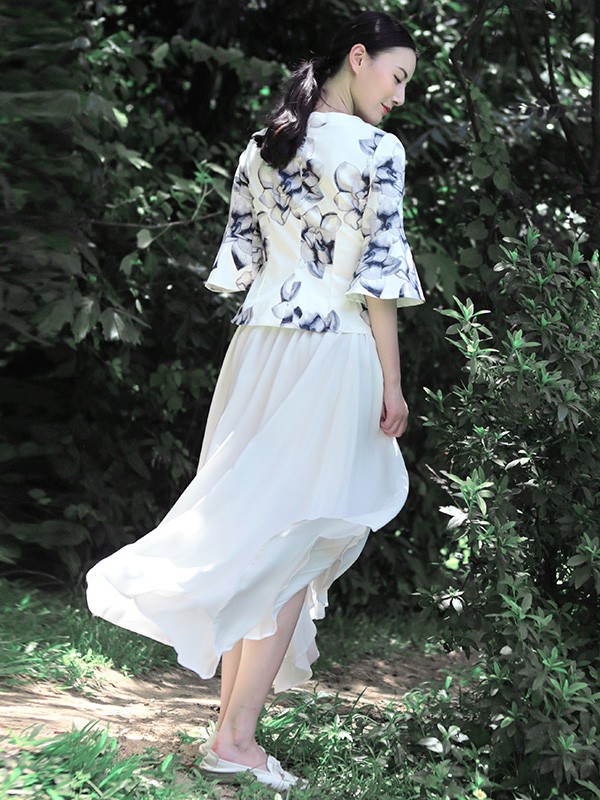 Floral Print Qipao / Cheongsam Top with Bell Sleeve