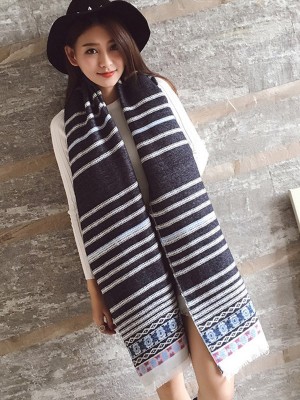 5 Color Options, Striped Tassel-Trim Knit Scarf