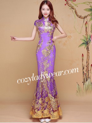 Timeless Purple Sequined Fishtail Qipao / Cheongsam Dress