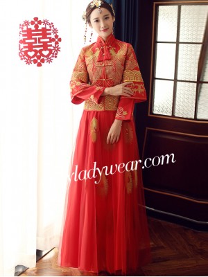 Phoenix Wedding Qun Kwa, Mandarin Collar Blouse & Maxi Skirt