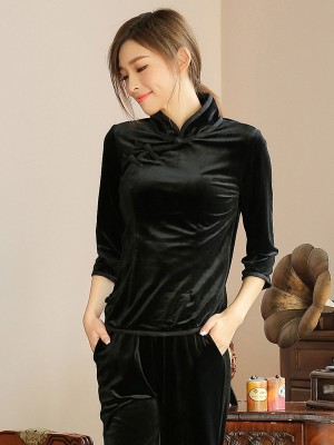 Ritual Black Velvet Qipao / Cheongsam Top