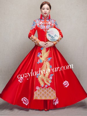 Clearance 2 Piece Floral Phoenix Embroidery Bridal Qun Kwa