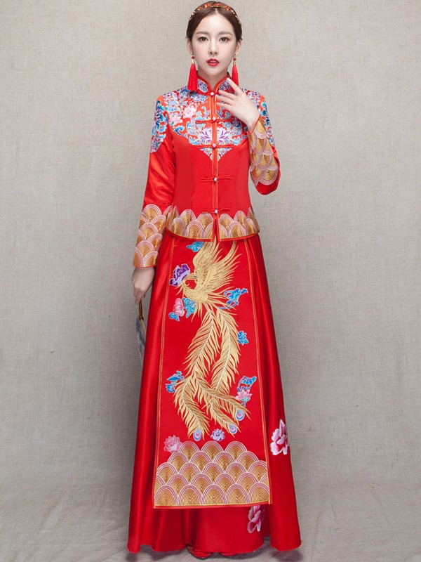 2 Piece, Floral & Phoenix Embroidery Qun Kwa for Wedding