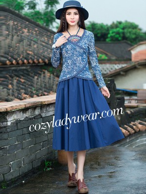 Asymmetric Halter Blue Floral Qipao / Cheongsam Top