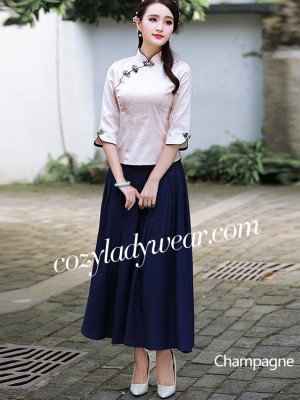 Vintage Floral Qipao / Tang Shirt with Half Sleeve
