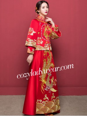 Phoenix Embroidered Wedding Qun Kwa with Long Sleeve
