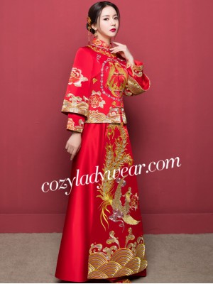 Phoenix Embroidered Wedding Qun Kwa with Long Sleeve