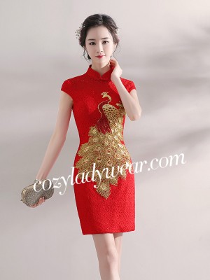 Bright Red Phoenix Qipao / Cheongsam Wedding Dress