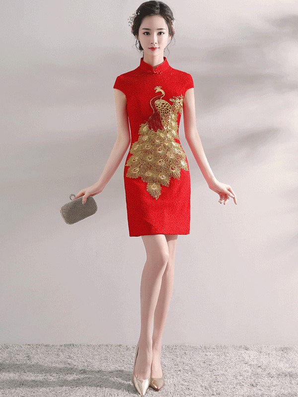 Bright Red Phoenix Qipao / Cheongsam Wedding Dress