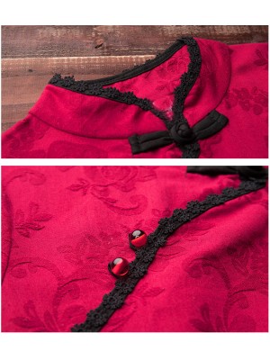 Rose Red Linen Qipao / Cheongsam Top