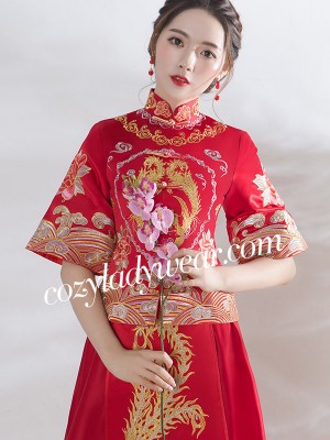 Red Embroidered Phoenix Qun Kwa for Wedding