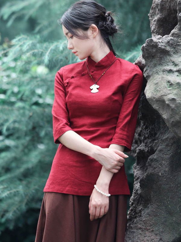 Linen Mandarin Collar Qipao / Cheongsam Shirt