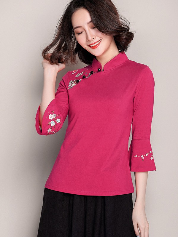 Embroidered Qipao / Cheongsam Top with Frill Sleeve