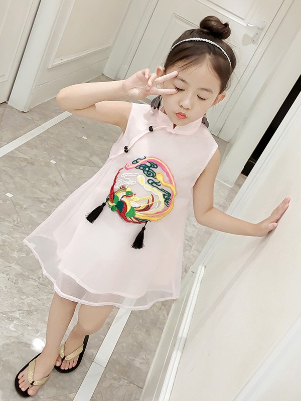 Girl's Embroidered Cheongsam / Qipao Dress