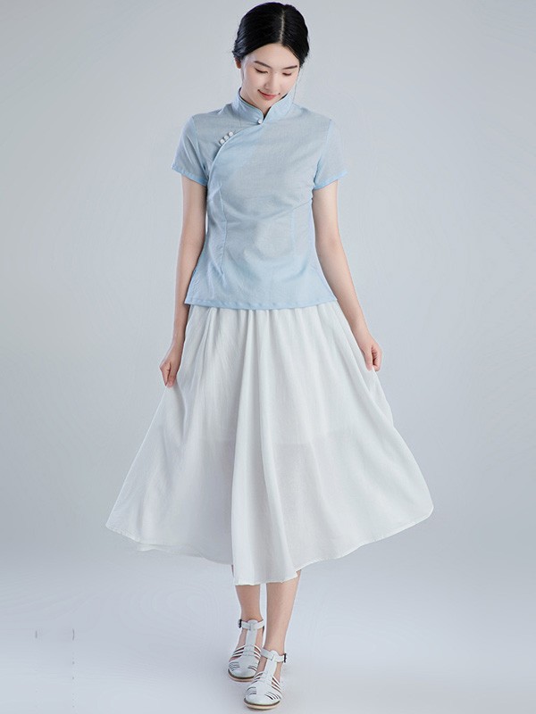 Chic Linen Qipao / Cheongsam Blouse